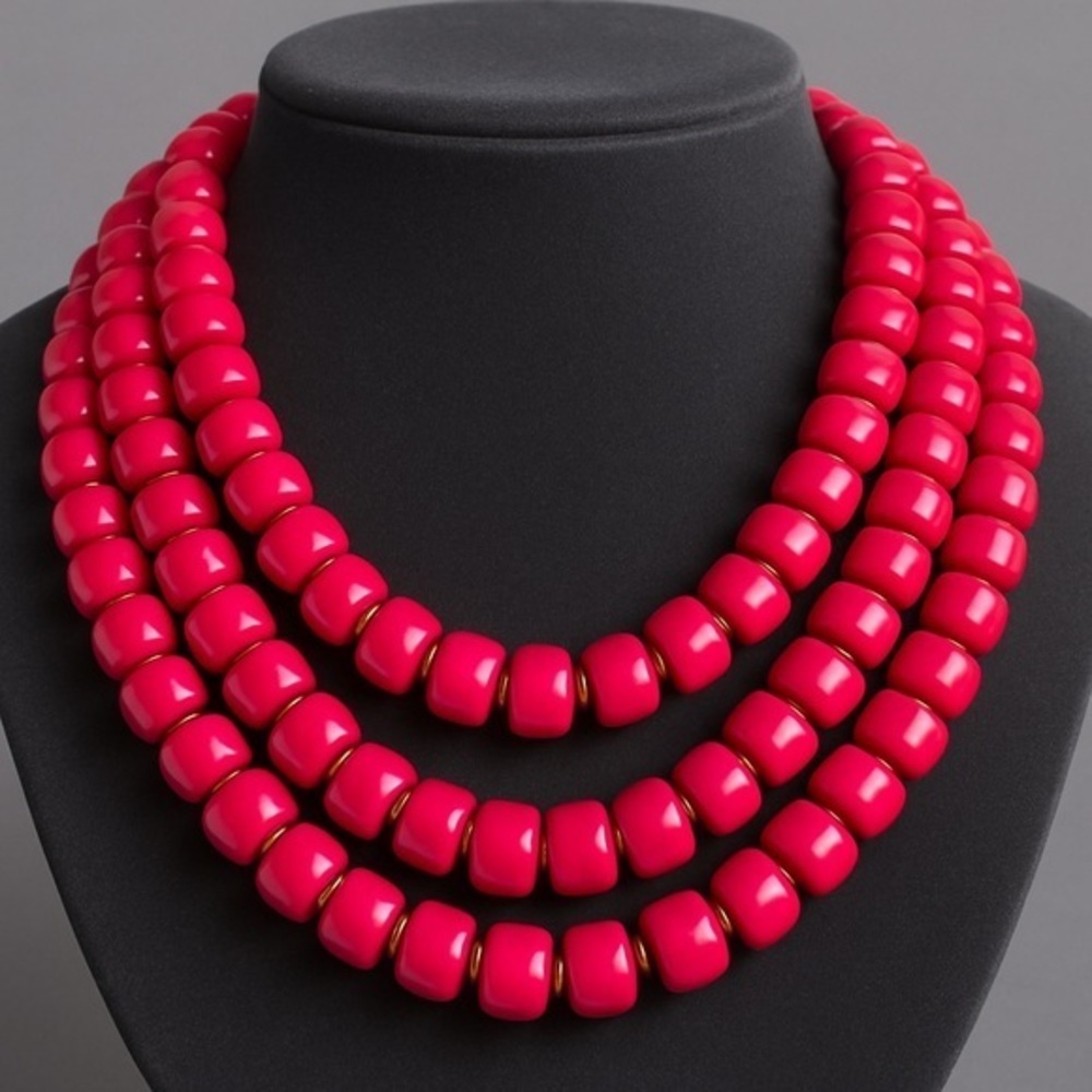 Premier Designs LIPSTICK Multi-strand Retro Hot Pink Beaded Necklace NWOT #454